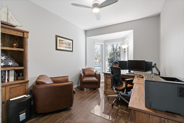 home office featuring ceiling fan