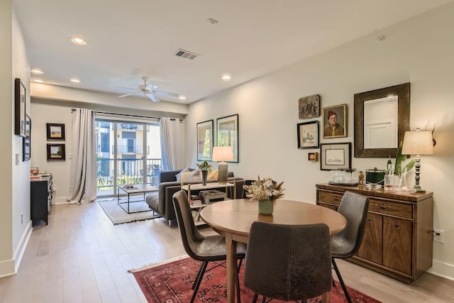 908 Nueces St Unit 37, Austin, TX 78701 - dining room featuring light wood finished floors, ceiling fan, and recessed lighting