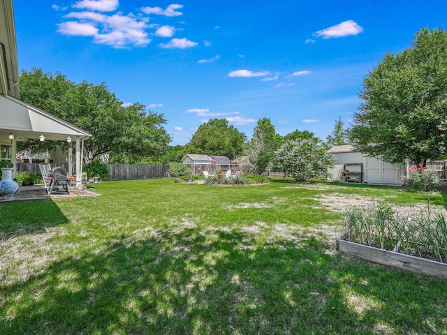 view of yard featuring a shed