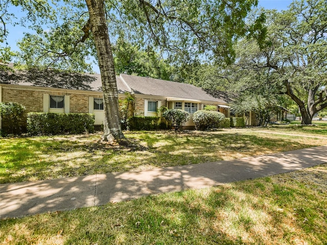 ranch-style home featuring a front lawn