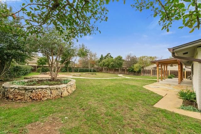 view of yard featuring a patio and ceiling fan