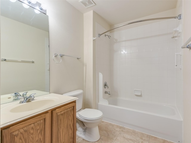 full bathroom featuring tile patterned flooring, vanity, shower / bathing tub combination, and toilet