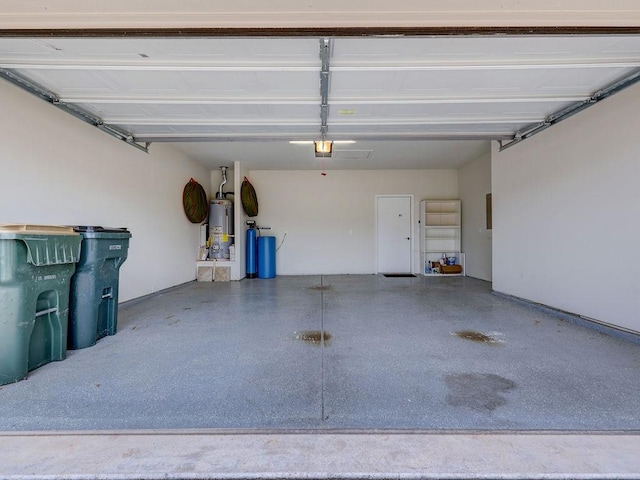 garage featuring a garage door opener and gas water heater