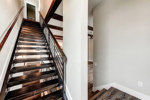 staircase featuring wood-type flooring