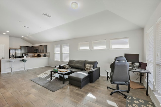 office with vaulted ceiling