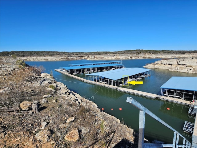 view of dock with a water view