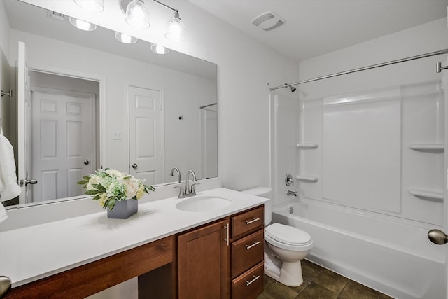 full bathroom featuring vanity, toilet, and shower / bath combination