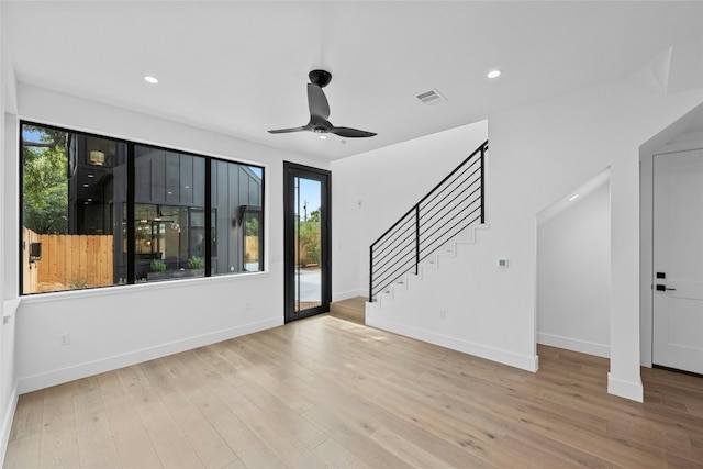 2010 Gathright Unit B, Austin, TX 78704 - foyer entrance with stairs, ceiling fan, wood finished floors, and recessed lighting