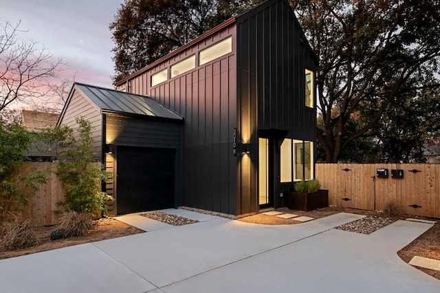 exterior space with a garage