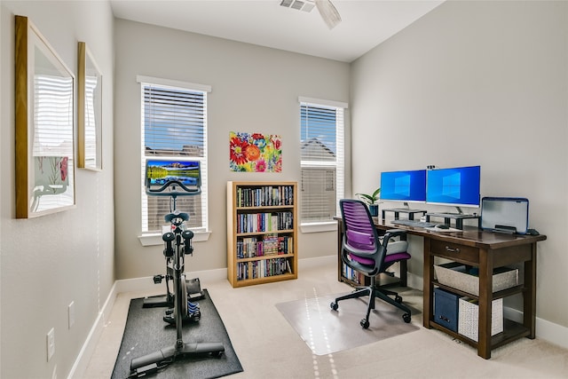 view of carpeted office space