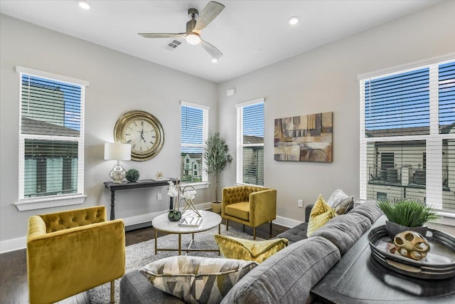 4415 Jackson Ave Unit 4305, Austin, TX 78731 - living area with wood finished floors, a ceiling fan, and recessed lighting