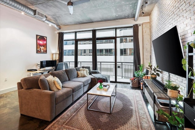 living room with ceiling fan