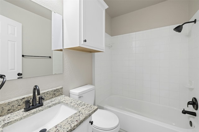 full bathroom featuring vanity, shower / tub combination, and toilet