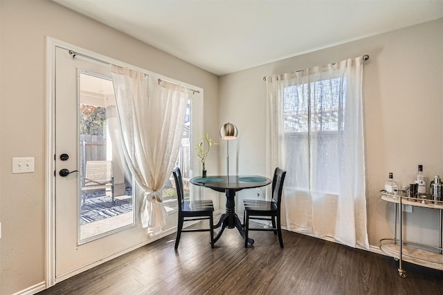 dining room with dark hardwood / wood-style flooring