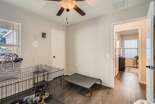 interior space featuring ceiling fan and wood-type flooring