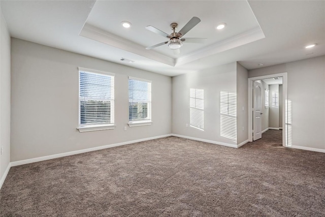 7001 Lewiston Way, Austin, TX 78724 - empty room with a raised ceiling, carpet floors, a ceiling fan, and recessed lighting