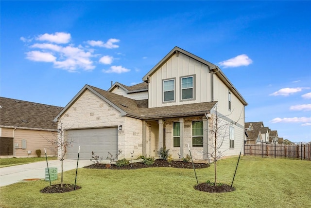 7001 Lewiston Way, Austin, TX 78724 - view of front of home featuring board and batten siding, driveway, an attached garage, and stone siding