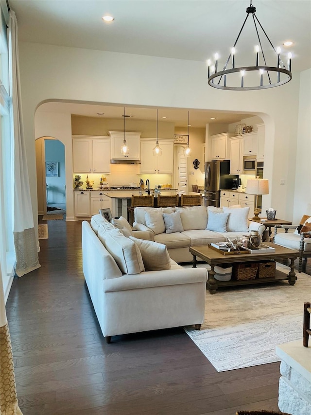 living room featuring dark hardwood / wood-style floors