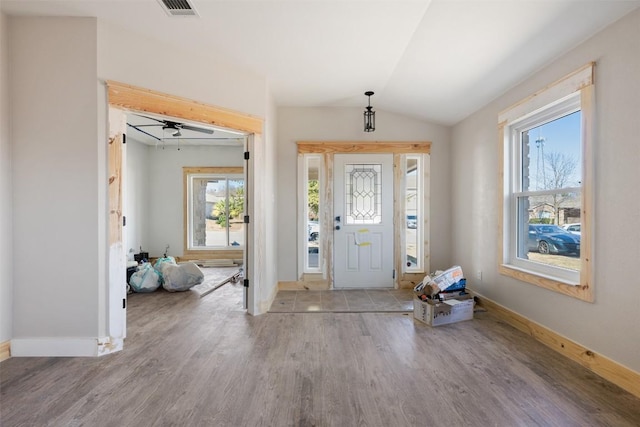1016 Flanagan Dr, Leander, TX 78641 - foyer featuring wood finished floors and vaulted ceiling