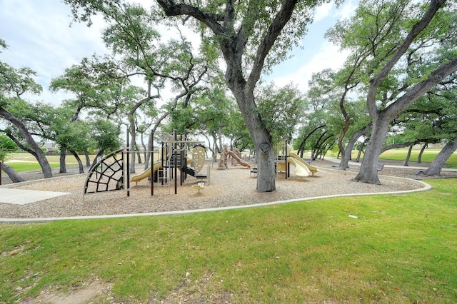 view of jungle gym with a yard