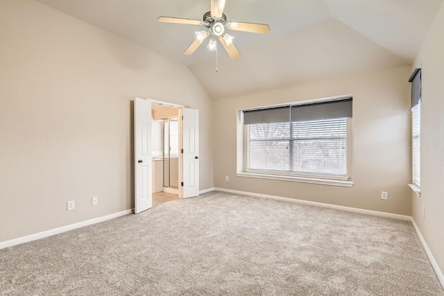 4312 Clear Meadow Pl, Round Rock, TX 78665 - unfurnished bedroom featuring vaulted ceiling, light carpet, baseboards, and ceiling fan
