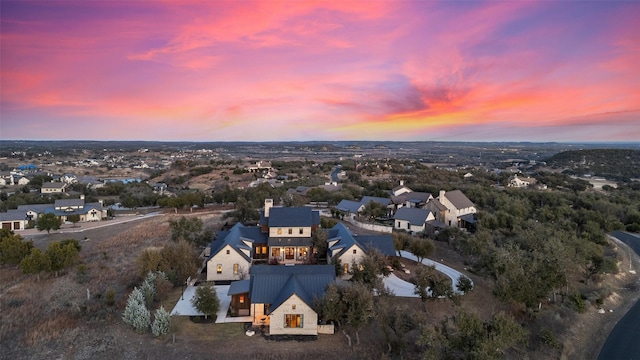 view of aerial view at dusk