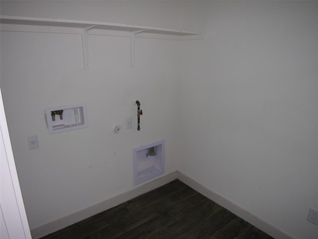 laundry area with gas dryer hookup, dark hardwood / wood-style floors, and hookup for a washing machine