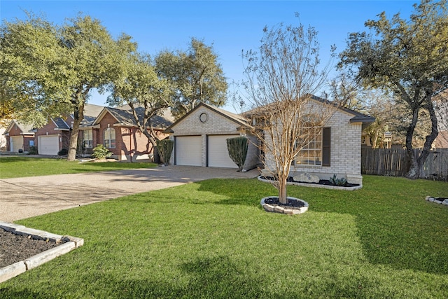 single story home with a garage and a front yard