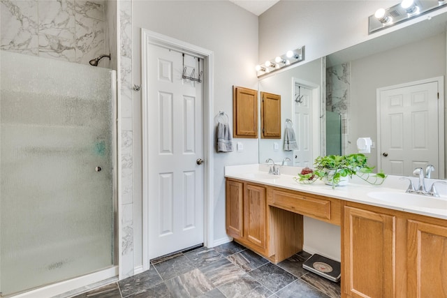 bathroom featuring vanity and walk in shower