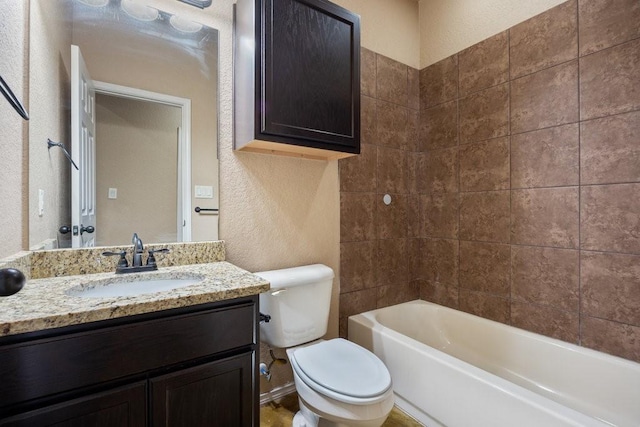 full bathroom with shower / bath combination, vanity, and toilet