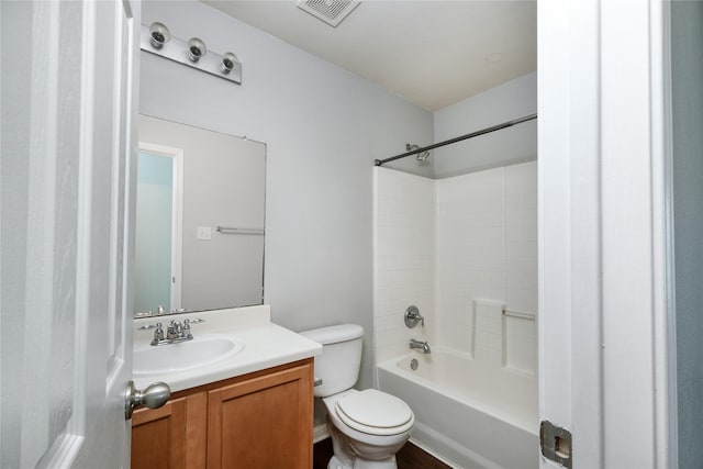 full bathroom with shower / bathtub combination, vanity, and toilet