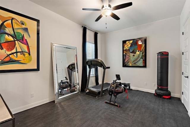 exercise area with ceiling fan