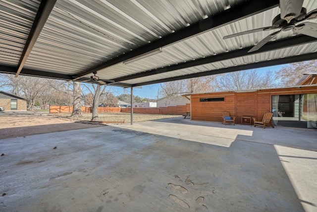 view of patio featuring ceiling fan