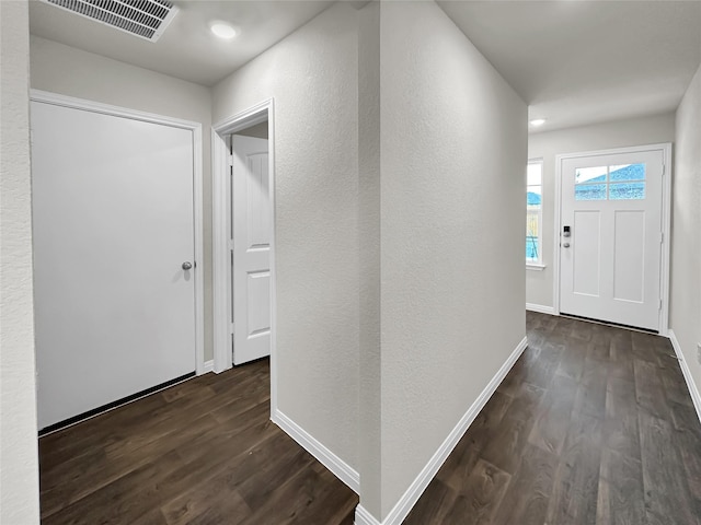 foyer entrance with dark hardwood / wood-style floors