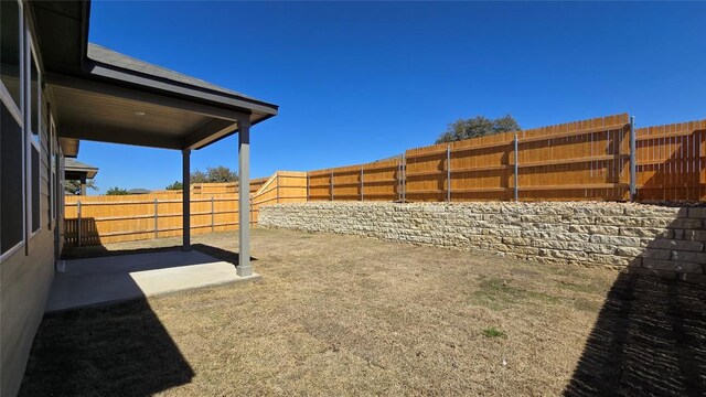 view of yard with a patio area and a fenced backyard