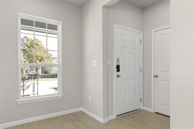 entrance foyer featuring plenty of natural light and light hardwood / wood-style flooring