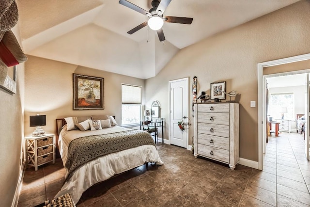 615 Mountain Crest Dr, Wimberley, TX 78676 - bedroom featuring lofted ceiling and a ceiling fan