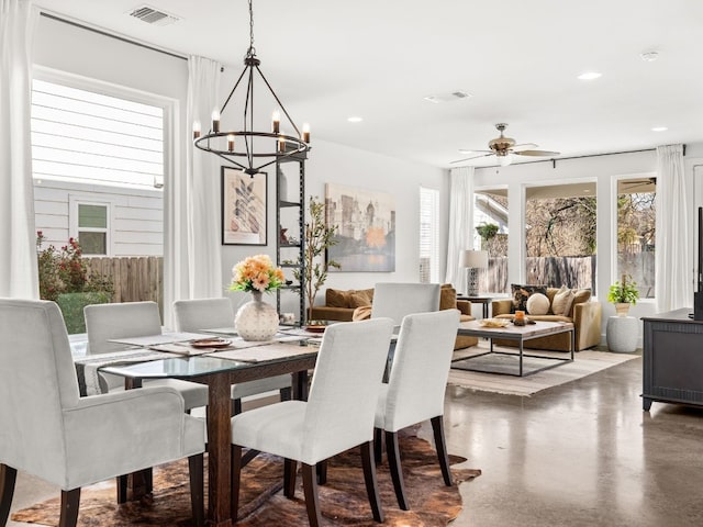 3711 Garden Villa Ln Unit A, Austin, TX 78704 - dining space with a chandelier, a ceiling fan, and recessed lighting