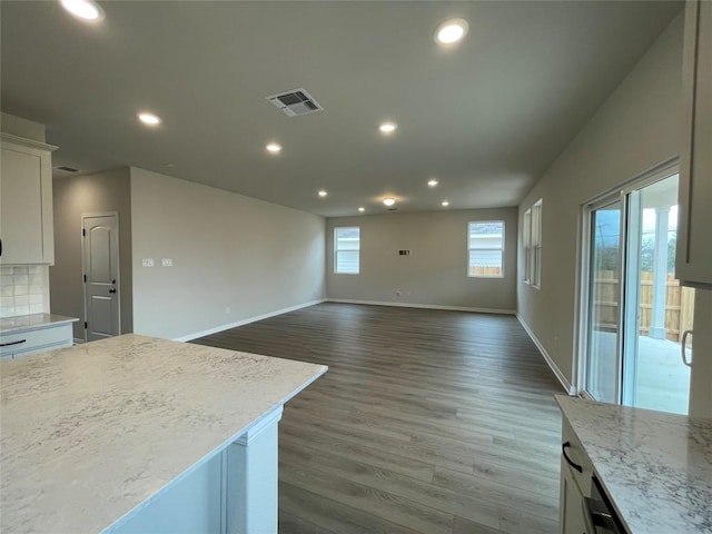 living room with dark hardwood / wood-style flooring