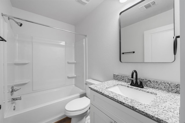 full bathroom with shower / bathing tub combination, vanity, and toilet