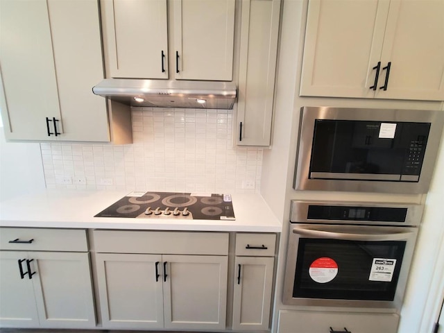 1501 Cole Estates Dr, Georgetown, TX 78628 - kitchen with stainless steel appliances, under cabinet range hood, light countertops, and tasteful backsplash