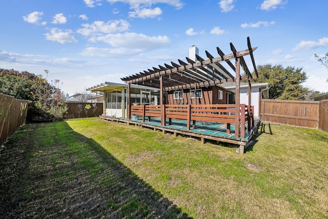 view of yard with a pergola and a deck