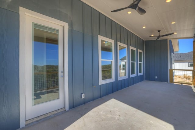 view of patio with ceiling fan