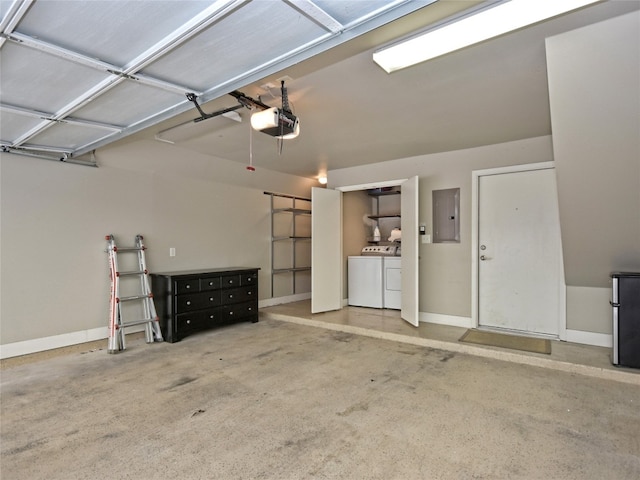 1702 S Lamar Blvd Unit 22, Austin, TX 78704 - garage featuring washing machine and clothes dryer, a garage door opener, and electric panel