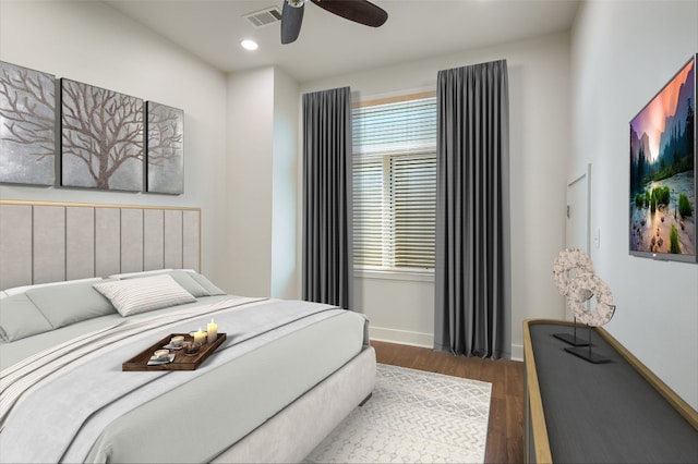 1702 S Lamar Blvd Unit 22, Austin, TX 78704 - bedroom featuring wood finished floors, recessed lighting, and ceiling fan