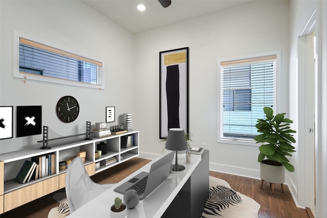 1702 S Lamar Blvd Unit 22, Austin, TX 78704 - office space with healthy amount of natural light, dark wood-type flooring, recessed lighting, and ceiling fan