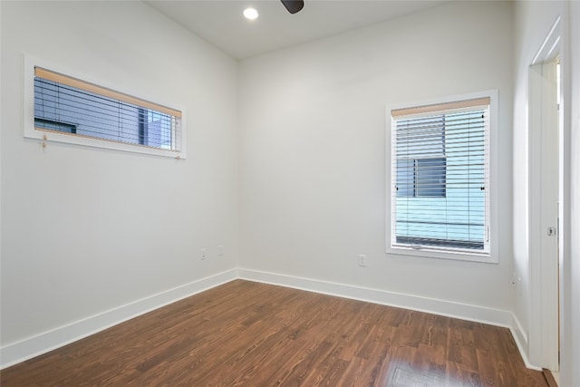 1702 S Lamar Blvd Unit 22, Austin, TX 78704 - empty room featuring dark wood-style floors, healthy amount of natural light, ceiling fan, and recessed lighting