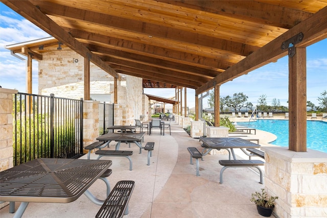 view of patio with a fenced in pool