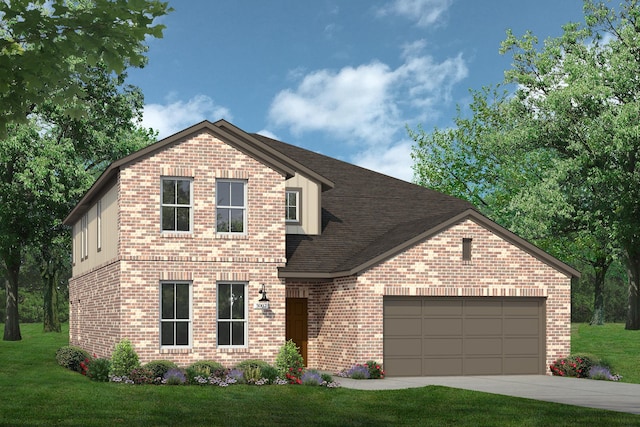 view of front of house with a garage and a front yard