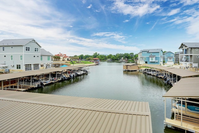 view of dock with a water view